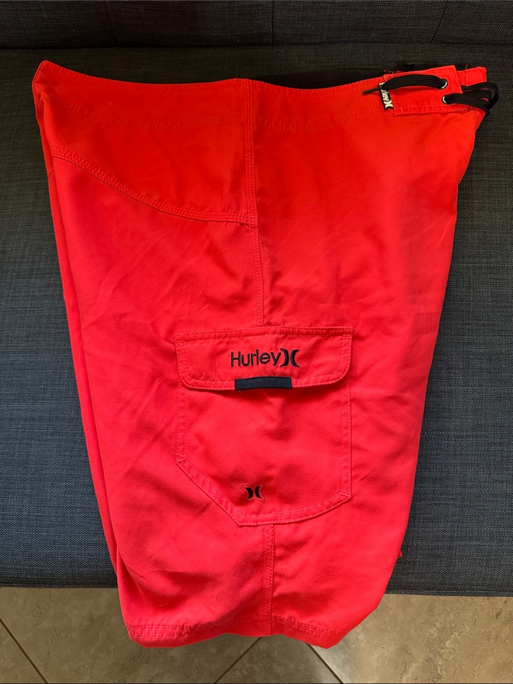Hurley Men's Bright Red/Orange Boardshorts with Black Drawstring Detail-Size 33.